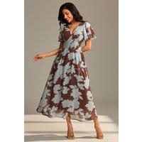 Jolie Moi Women's Layered Angel Sleeved Chiffon Maxi Dress in Brown | Size: 14