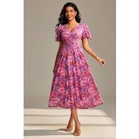 Jolie Moi Women's Flutter Sleeve Mesh Maxi Dress in Purple | Size: 18