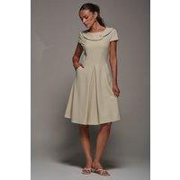 Jolie Moi Women's Roll Collar Cap Sleeve Midi Dress in Beige | Size: 12