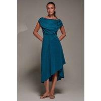 Jolie Moi Women's Draped Jersey Cowl Neck Midi Dress in Blue | Size: 14