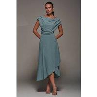 Jolie Moi Women's Textured Jersey Aymmetric Midi Dress in Aqua | Size: 12