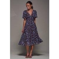 Jolie Moi Women's Chiffon Tie Back Detail Midi Dress in Maroon | Size: 14