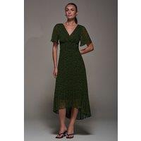 Jolie Moi Women's Chiffon Pleated Dip Hem Maxi Dress in Green | Size: 18