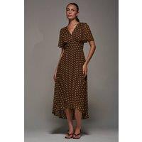 Jolie Moi Women's Chiffon Pleated Dip Hem Maxi Dress in Brown | Size: 10