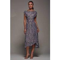 Jolie Moi Women's Lace Asymmetrical Draped Midaxi Dress in Purple | Size: 12