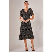 Jolie Moi Women's Chiffon Pleated Wrap Midaxi Dress in Jet Black | Size: 14