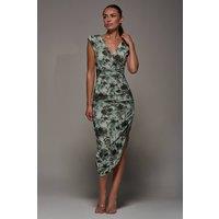 Jolie Moi Women's Abstract Ruched Asymmetric Bodycon Dress in Green | Size: 18