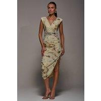 Jolie Moi Women's Abstract Ruched Asymmetric Bodycon Dress | Size: 18