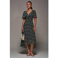 Jolie Moi Women's Floral Chiffon V Neck Midaxi Dress in Black | Size: 18