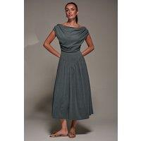 Jolie Moi Women's Asymmetric Neckline Midaxi Dress in Khaki | Size: 14