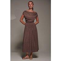 Jolie Moi Women's Asymmetric Neckline Midaxi Dress in Brown | Size: 8