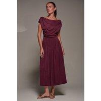 Jolie Moi Women's Asymmetric Neckline Midaxi Dress in Burgundy | Size: 18
