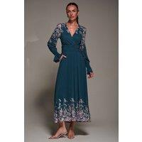 Jolie Moi Women's Mirrored Print Long Sleeve Mesh Maxi Dress in Teal | Size: 14