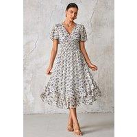 Jolie Moi Women's Frill Hem Chiffon Midi Dress in Purple | Size: 12