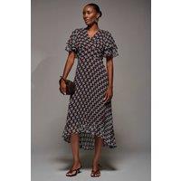 Jolie Moi Women's Angel Sleeve Pleated Chiffon Midaxi Dress in Dark Brown | Size: 14