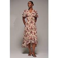 Jolie Moi Women's Angel Sleeve Pleated Chiffon Midaxi Dress in Cream | Size: 12