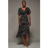 Jolie Moi Women's Angel Sleeve Pleated Chiffon Midaxi Dress in True Black | Size: 10