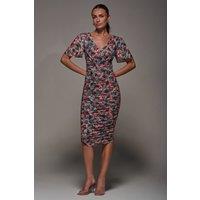 Jolie Moi Women's Angel Sleeved Floral Mesh Bodycon Dress | Size: 16