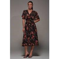 Jolie Moi Women's Chiffon Floral Print Pleated Midaxi Dres in Black | Size: 10