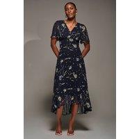 Jolie Moi Women's Chiffon Frill Sleeved Maxi Dress in Navy | Size: 18