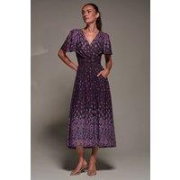 Jolie Moi Women's Mirrored Mesh Short Sleeve Midaxi Dress in Purple | Size: 14