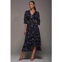 Jolie Moi Women's Frill Trim Mesh Maxi Dress in Dark Navy | Size: 10