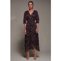 Jolie Moi Women's Frill Trim Mesh Maxi Dress in Dark Grey | Size: 8