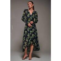 Jolie Moi Women's Ruffle Cuffed Sleeve Frill Mesh Maxi Dress | Size: 10