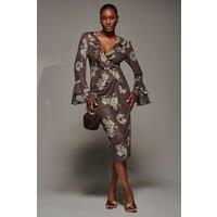 Jolie Moi Women's Frill Sleeve Pleated Wrap Midi Dress | Size: 10