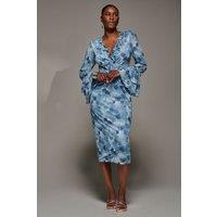 Jolie Moi Women's Frill Sleeve Pleated Wrap Midi Dress in Blue | Size: 12