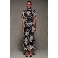 Jolie Moi Women's High Neck Angel Sleeve Chiffon Maxi Dres in Black | Size: 10