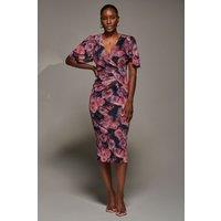 Jolie Moi Women's Angel Sleeve Mesh Bodycon Dress in Red | Size: 16