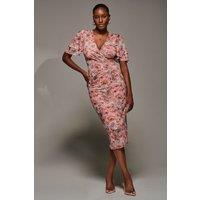 Jolie Moi Women's Angel Sleeve Mesh Bodycon Dress in Light Pink | Size: 16