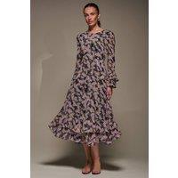 Jolie Moi Women's Long Sleeve Chiffon Frill Midaxi Dress | Size: 12