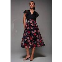 Jolie Moi Women's Two Tone Chiffon Midaxi Dress in Jet Black | Size: 8