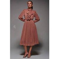 Jolie Moi Women's Textured Chiffon Ruffle Shirt Dress in Dark Pink | Size: 12