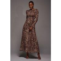 Jolie Moi Women's Long Sleeve Slash Neck Maxi Dress in Brown | Size: 10