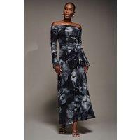 Jolie Moi Women's Long Sleeve Slash Neck Maxi Dress in Black | Size: 8