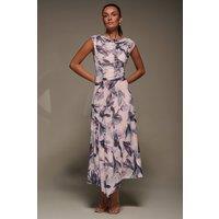 Jolie Moi Women's Slash Neck Ruched Mesh Maxi Dress in Beige | Size: 12