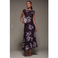 Jolie Moi Women's Slash Neck Ruched Mesh Maxi Dress in Purple | Size: 18