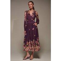 Jolie Moi Women's Long Sleeve Printed Mesh Midaxi Dress in Burgundy | Size: 16