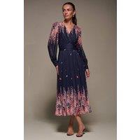 Jolie Moi Women's Long Sleeve Printed Mesh Midaxi Dress in Dark Navy | Size: 16