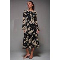 Jolie Moi Women's Long Sleeve Frill Chiffon Midaxi Dress in Black | Size: 8