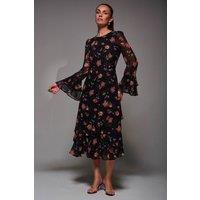Jolie Moi Women's Long Sleeve Frill Chiffon Midaxi Dress | Size: 14