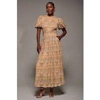 Jolie Moi Women's Puffy Sleeve Printed Mesh Maxi Dress | Size: 16