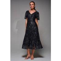 Jolie Moi Women's Sequin Angel Sleeve Fit & Flare Midaxi Dress | Size: 8