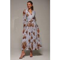 Jolie Moi Women's Long Sleeve Printed Lace Midaxi Dress in Blue | Size: 16