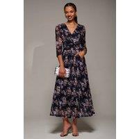 Jolie Moi Women's Three Quarter Sleeve Printed Lace Maxi Dress in Navy | Size: 10