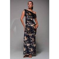 Jolie Moi Women's Printed Velvet Draped Maxi Dress in Black | Size: 8