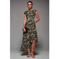 Jolie Moi Women's Asymmetrical Draped Mesh Midaxi Dress | Size: 12